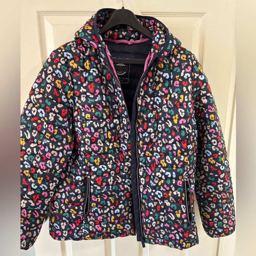 EUC Joules Leopard Print Waterproof Packable Puffer Jacket